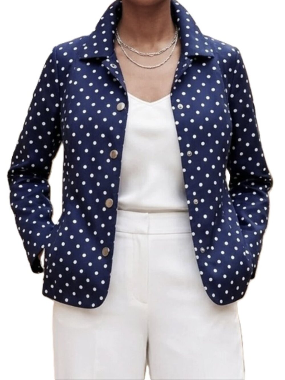 Chico's Navy Polka Dot Snap Jacket size 2